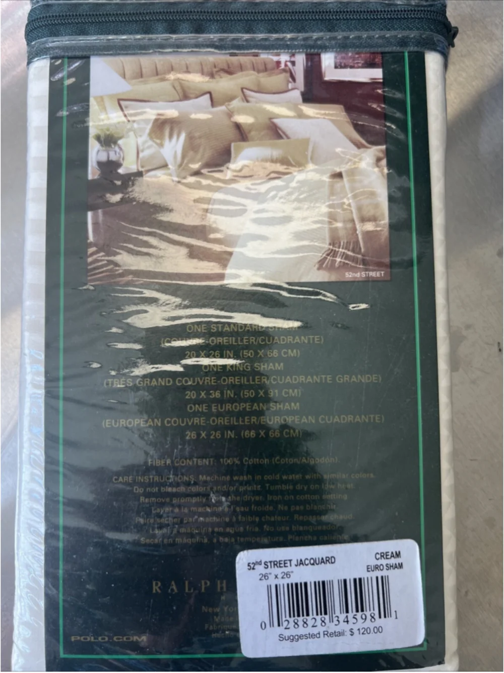 Ralph Lauren 52nd Street Jacquard Cream European Shams Sateen Cotton Vintage New